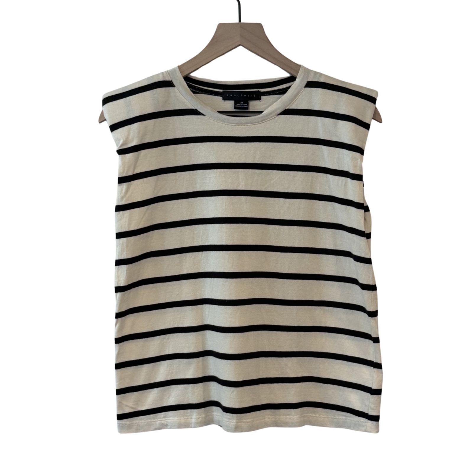 Sanctuary Sleeveless Black And Cream Striped Muscle Tee Size Xs